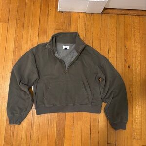 American Eagle Cropped Olive Green Quarter Zip Pullover